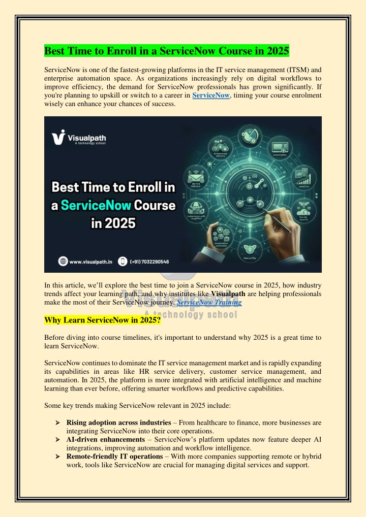best time to enroll in a servicenow course in 2025