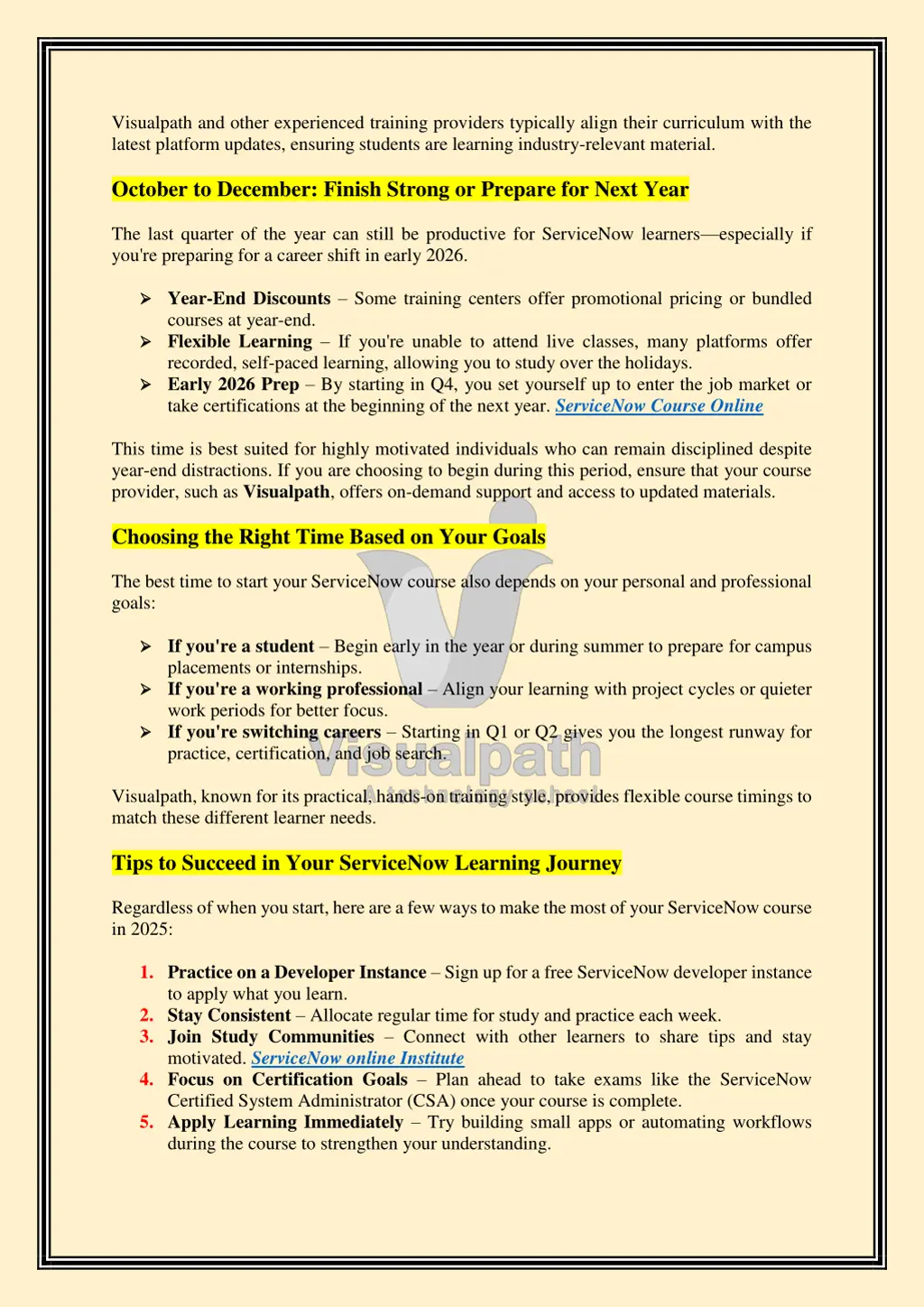 visualpath and other experienced training