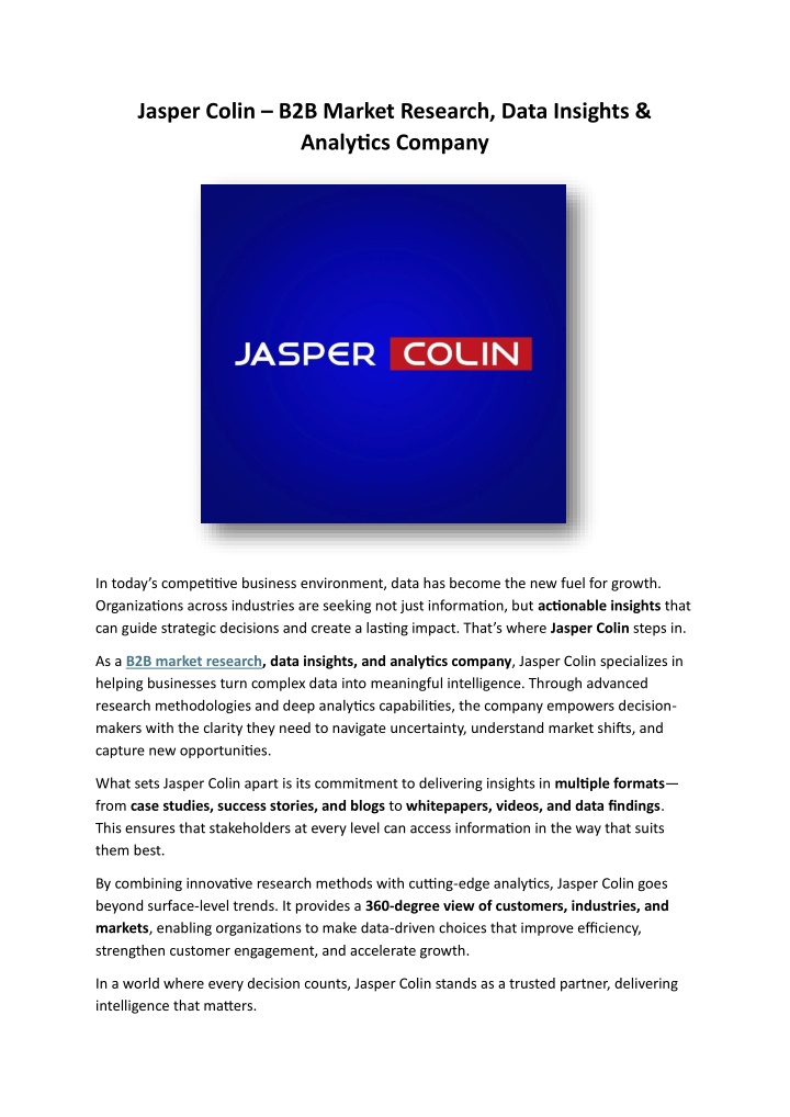 jasper colin b2b market research data insights
