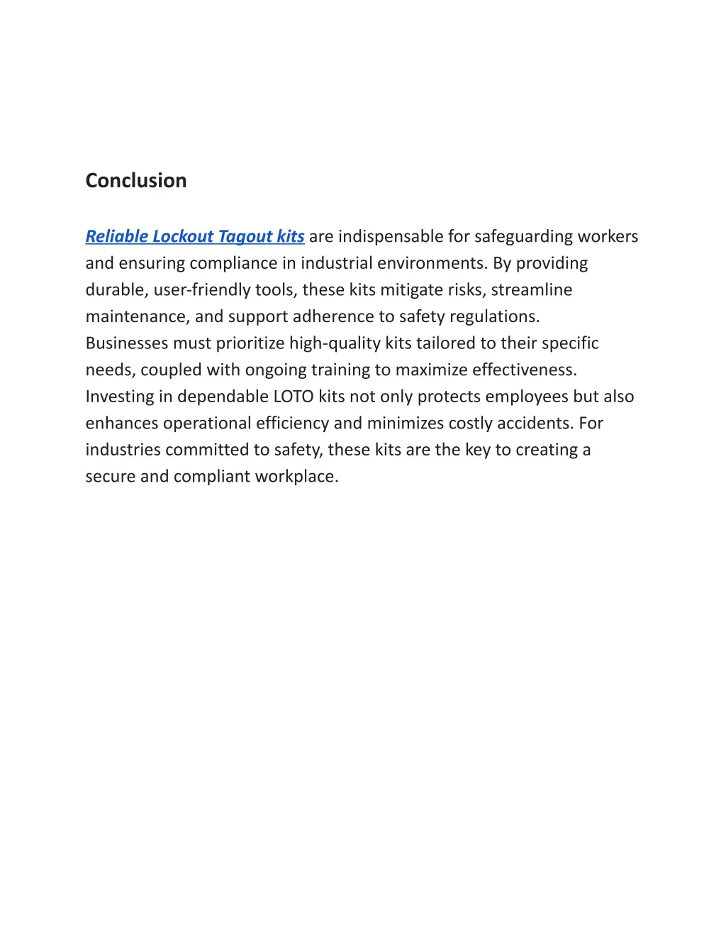 conclusion reliable lockout tagout kits