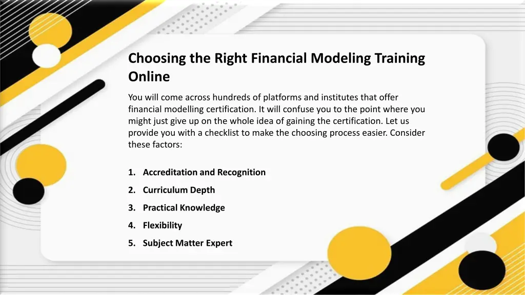 choosing the right financial modeling training