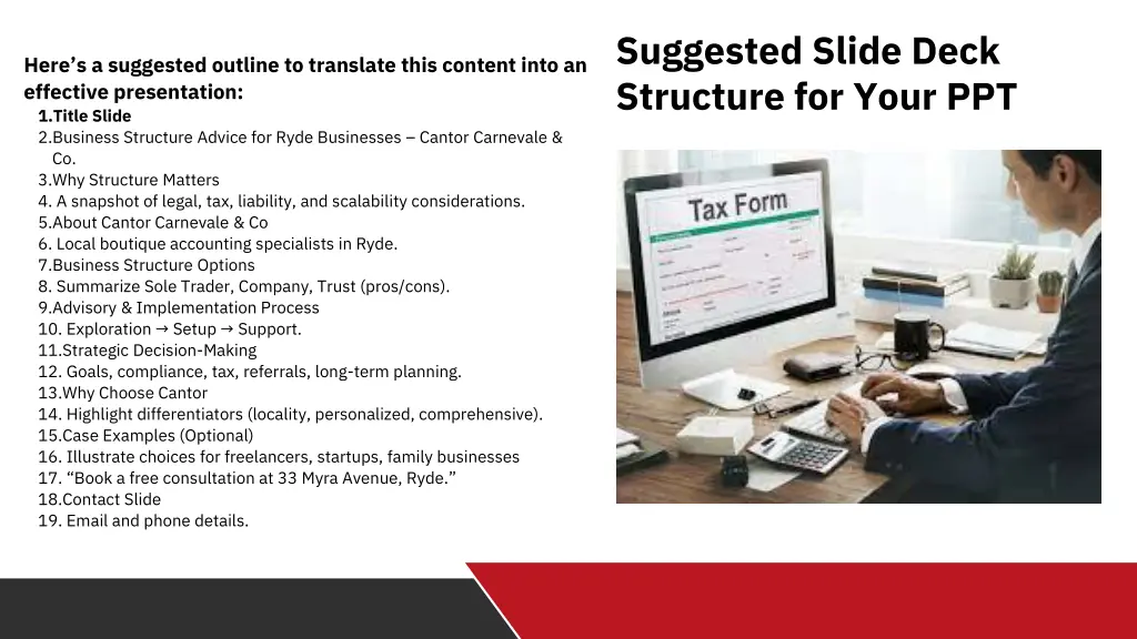 suggested slide deck structure for your ppt