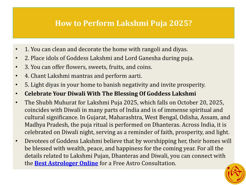 how to perform lakshmi puja 2025