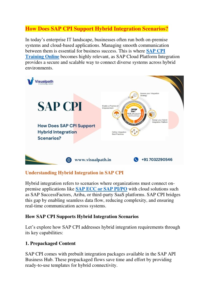 how does sap cpi support hybrid integration