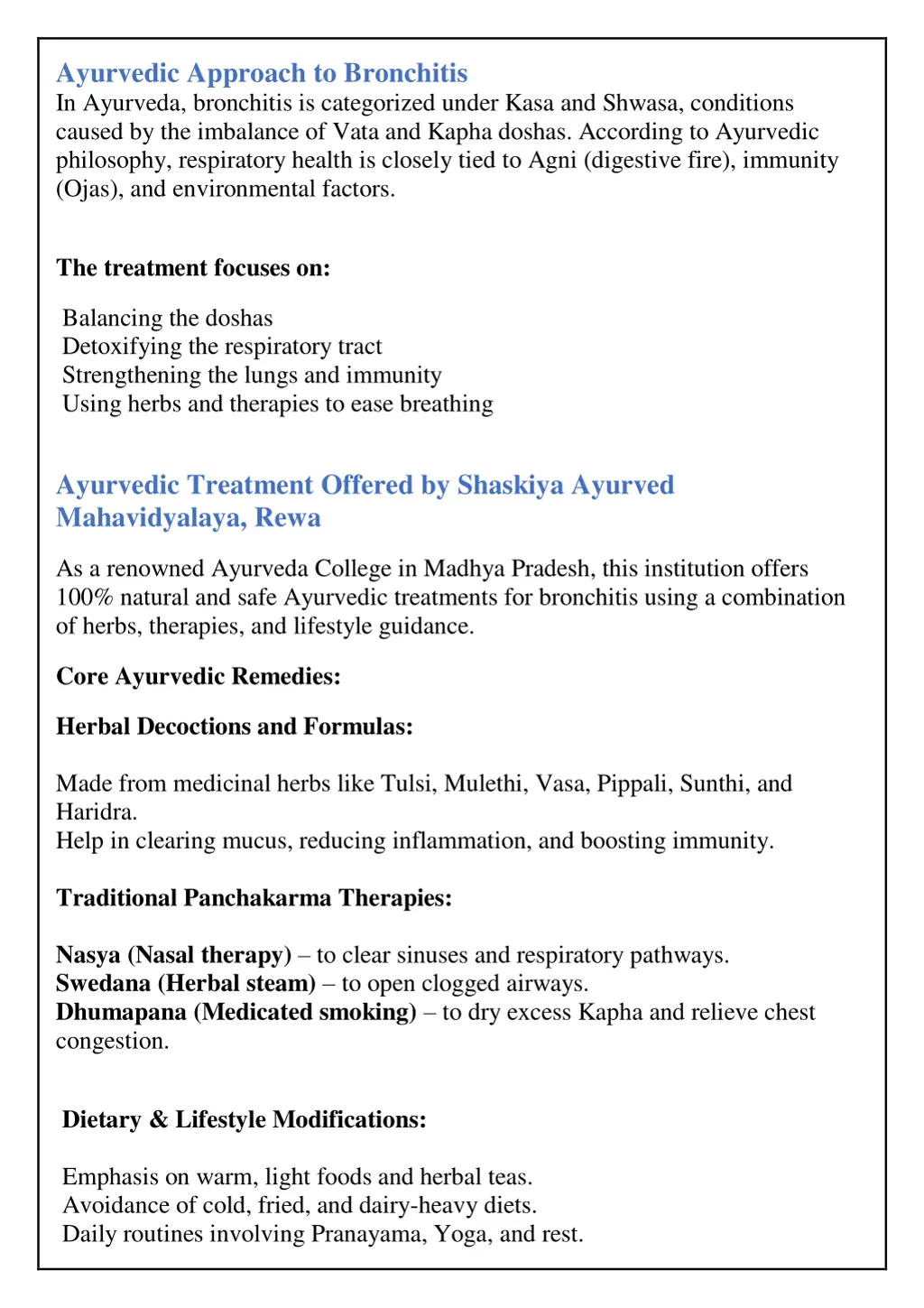ayurvedic approach to bronchitis in ayurveda