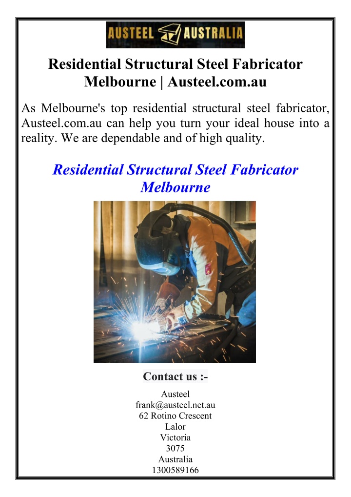 residential structural steel fabricator melbourne