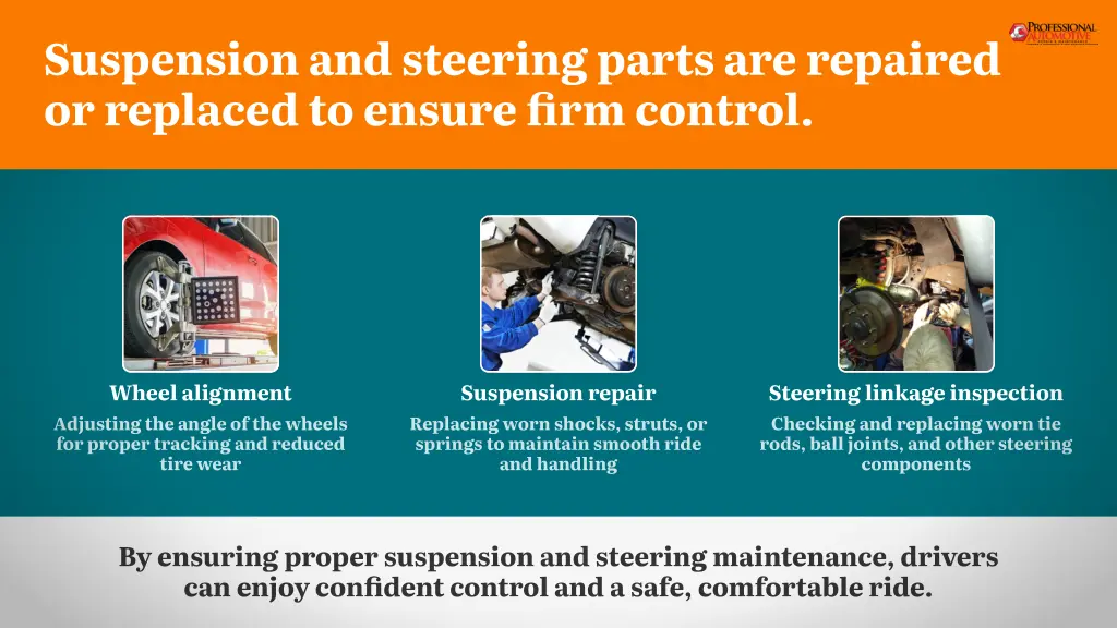 suspension and steering parts are repaired
