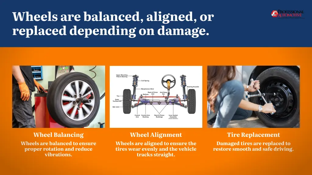 wheels are balanced aligned or replaced depending