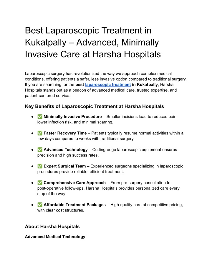best laparoscopic treatment in kukatpally