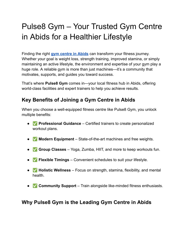 pulse8 gym your trusted gym centre in abids