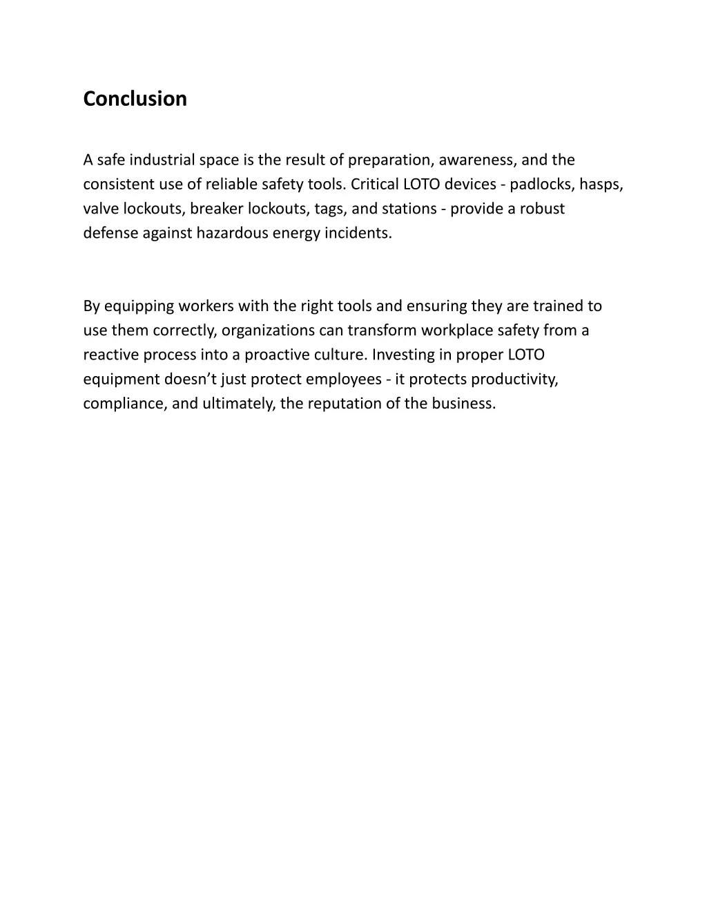conclusion a safe industrial space is the result