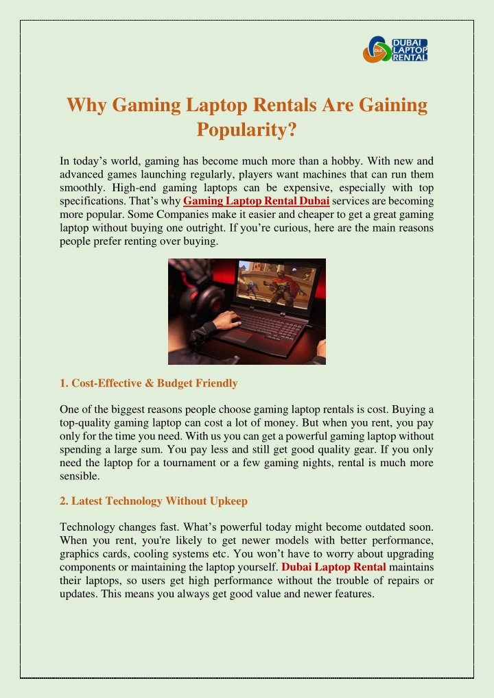 why gaming laptop rentals are gaining popularity