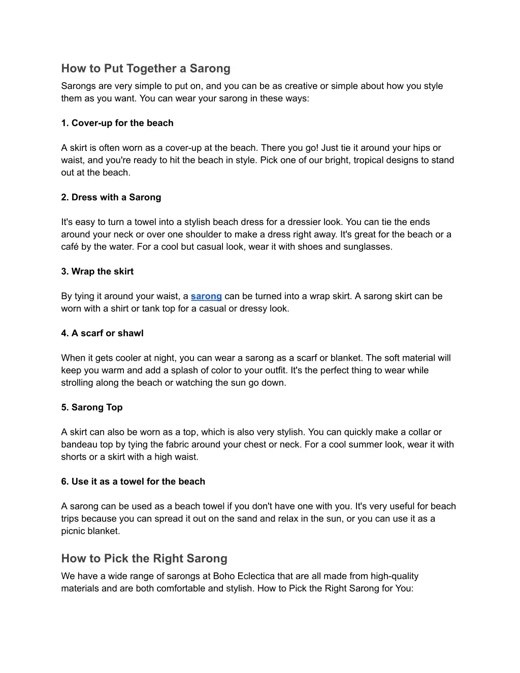 how to put together a sarong