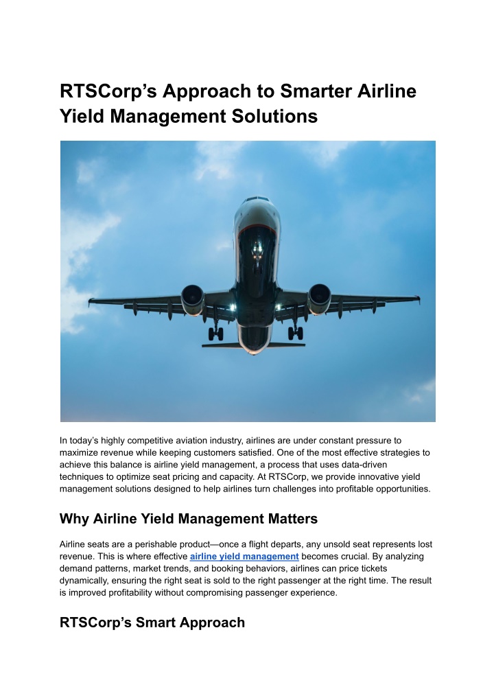 rtscorp s approach to smarter airline yield