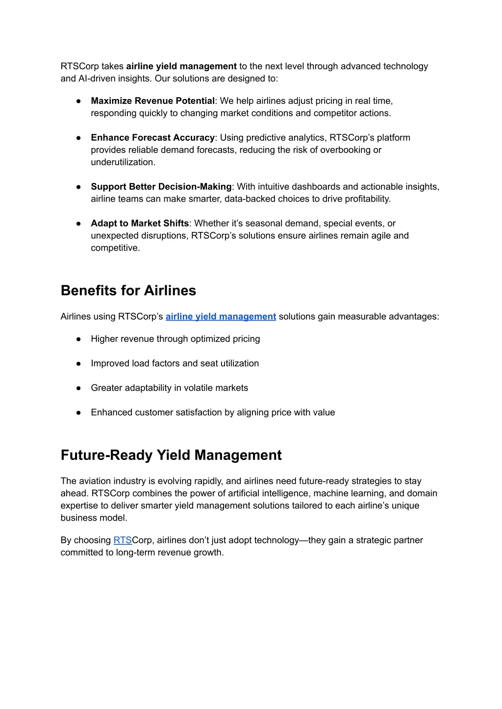 rtscorp takes airline yield management