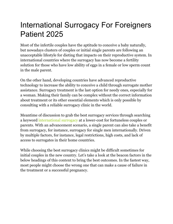 international surrogacy for foreigners patient