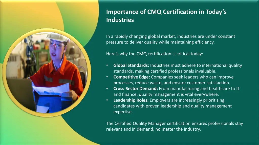 importance of cmq certification in today