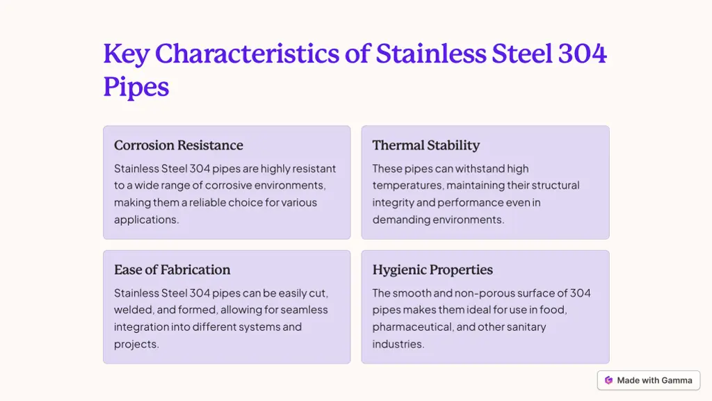 key characteristics of stainless steel 304 pipes