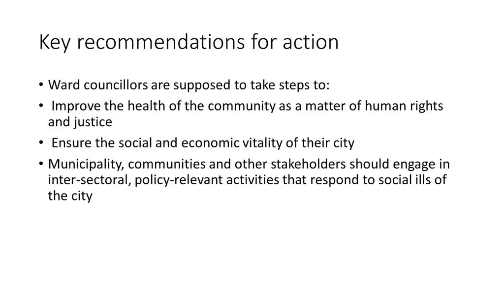 key recommendations for action