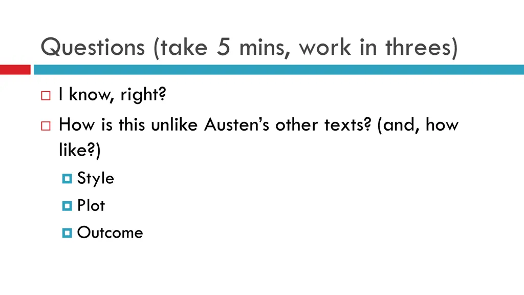 questions take 5 mins work in threes