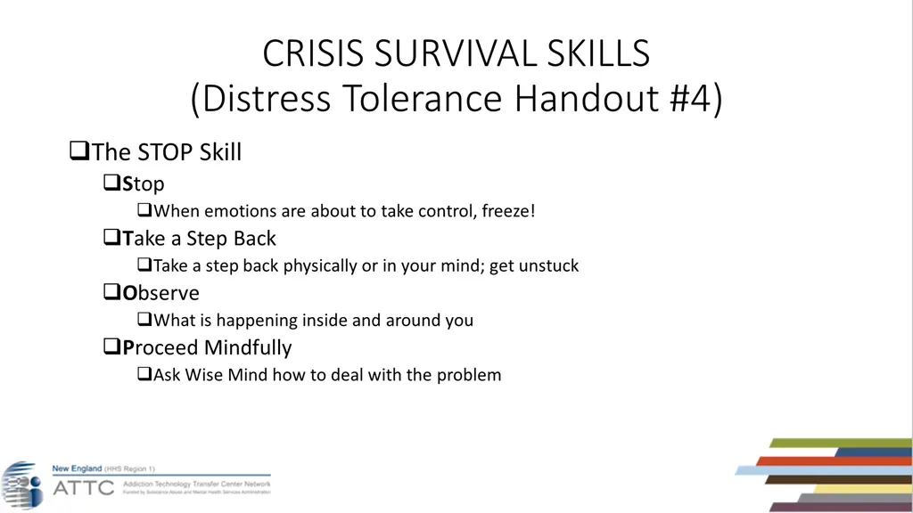 crisis survival skills distress tolerance handout