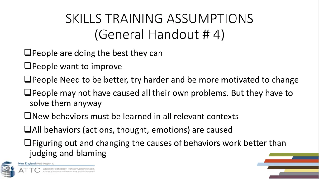 skills training assumptions general handout 4