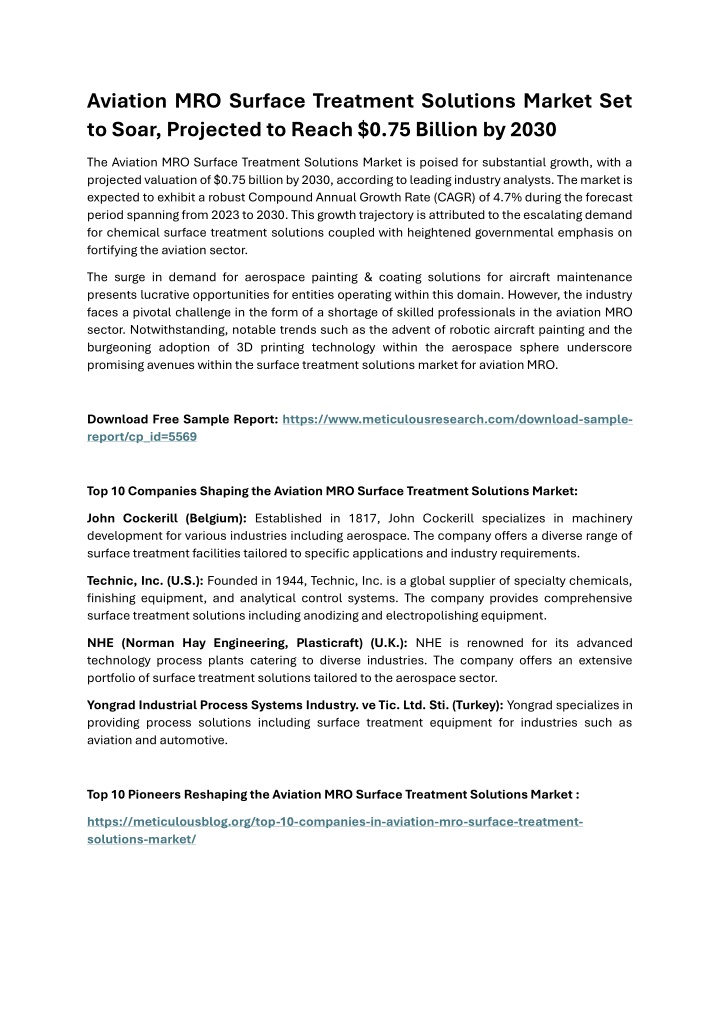 aviation mro surface treatment solutions market