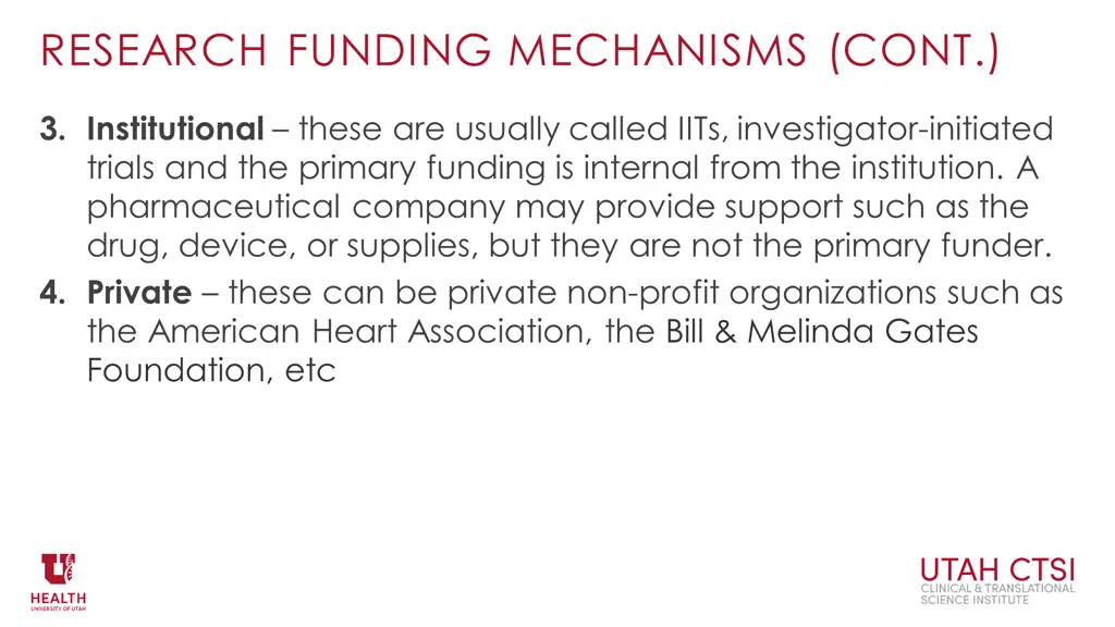 research funding mechanisms cont