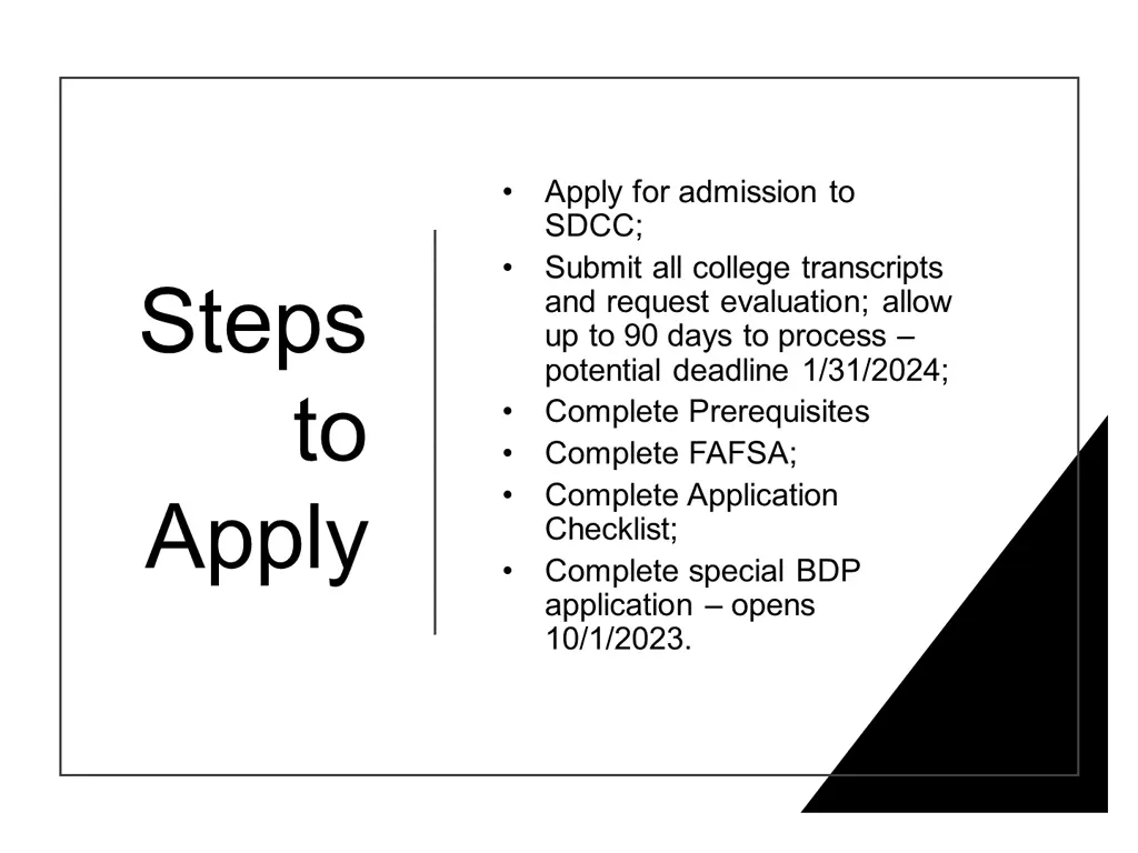 apply for admission to sdcc submit all college