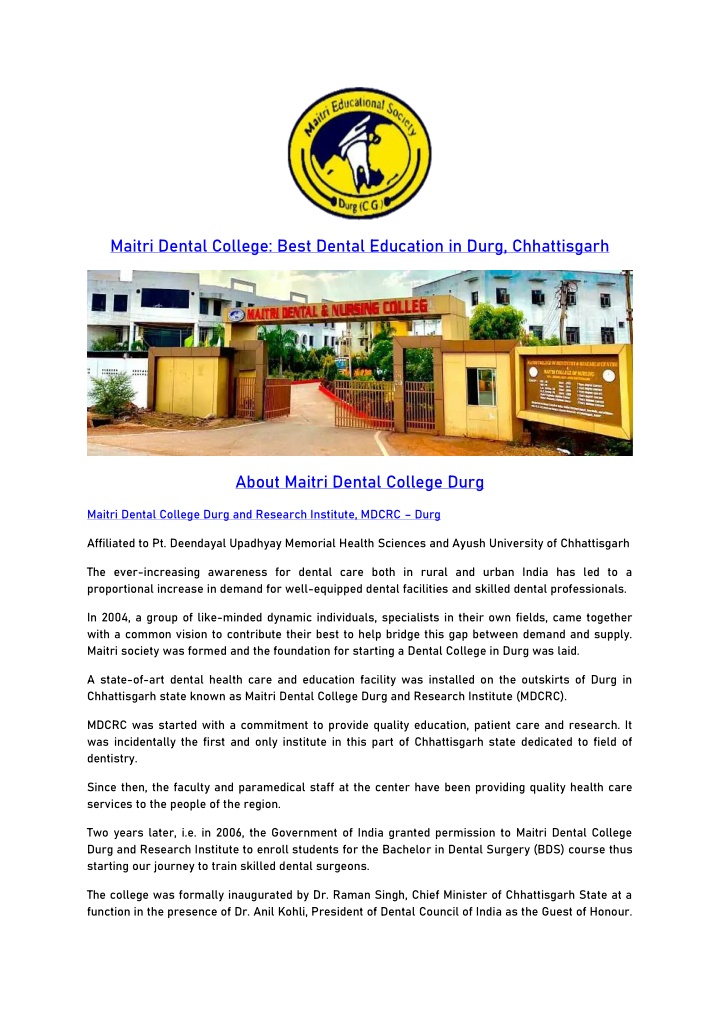 maitri dental college best dental education