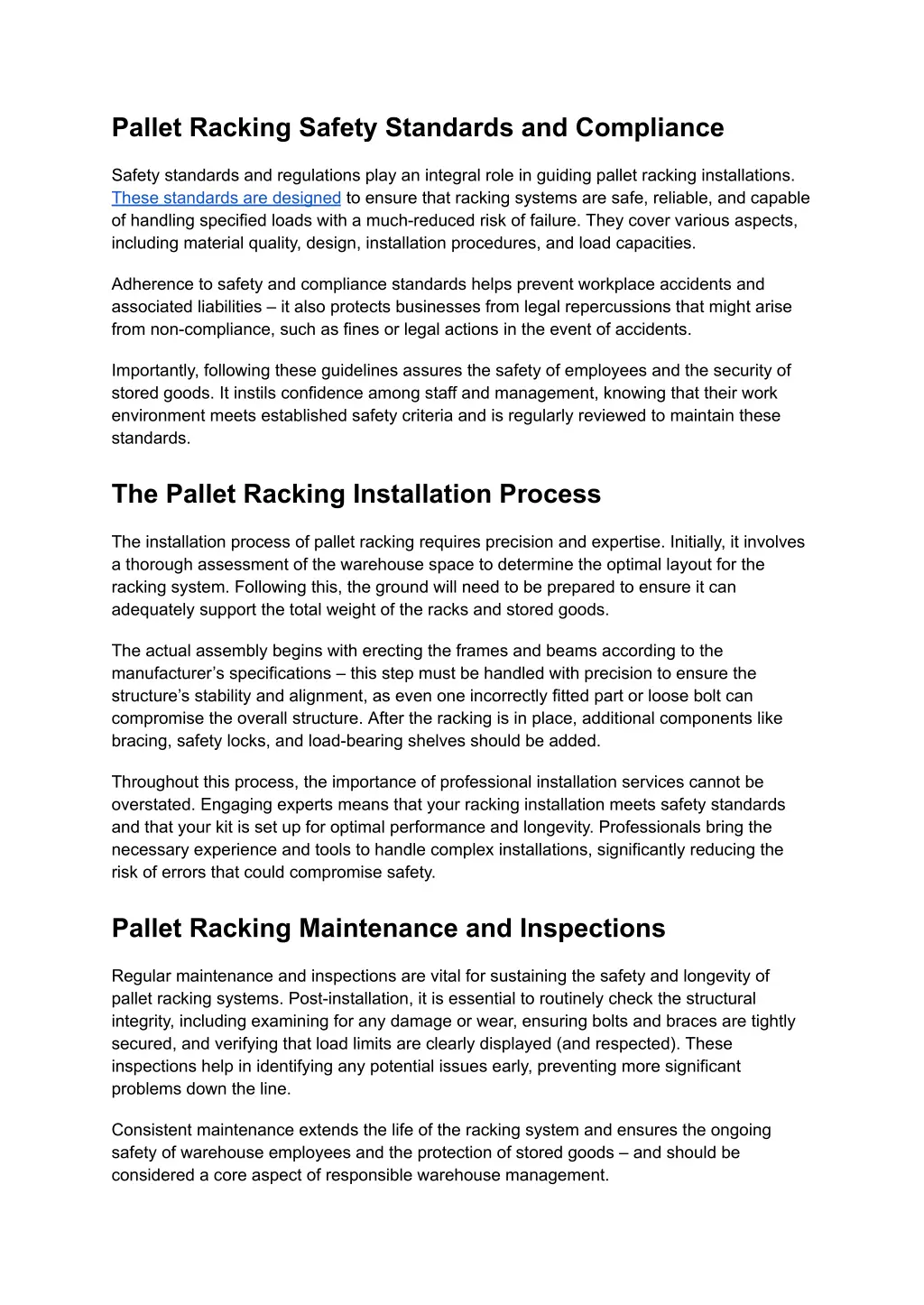 pallet racking safety standards and compliance