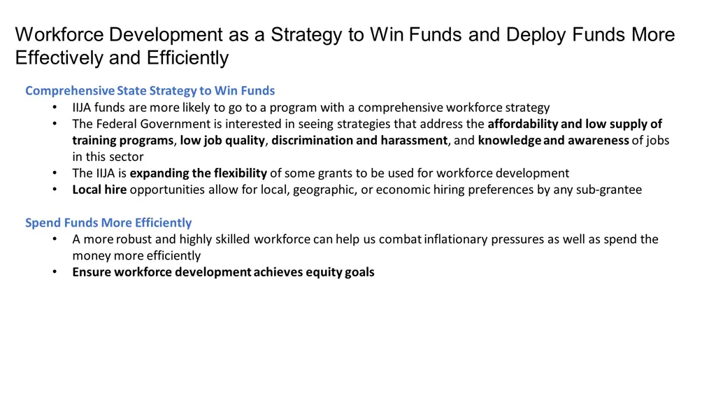 workforce development as a strategy to win funds