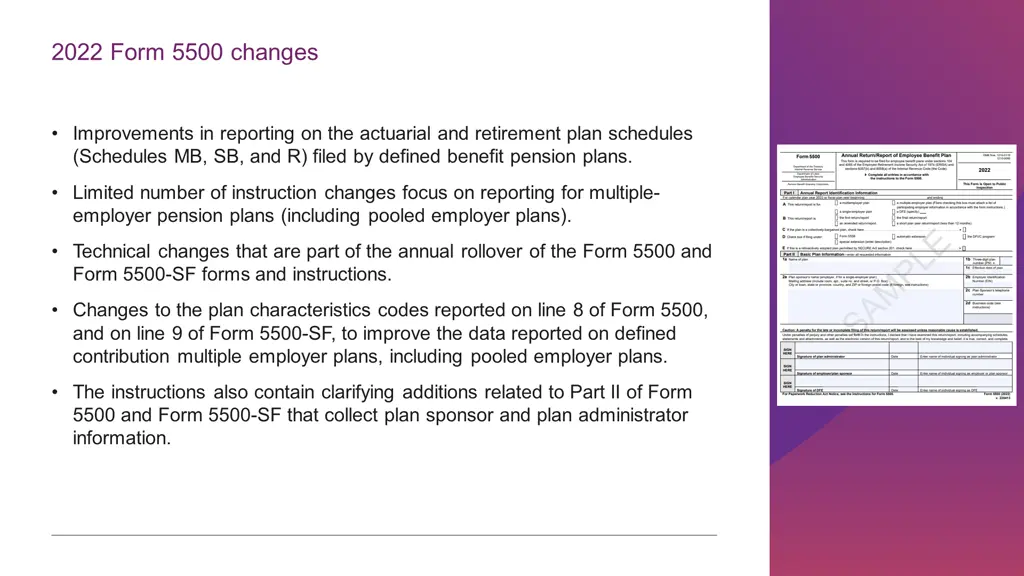 2022 form 5500 changes