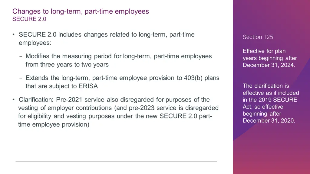 changes to long term part time employees secure