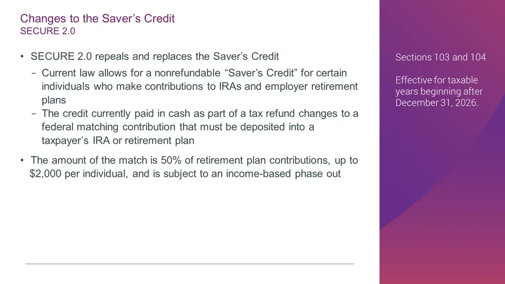 changes to the saver s credit secure 2 0