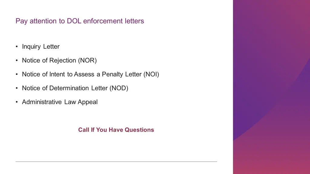 pay attention to dol enforcement letters