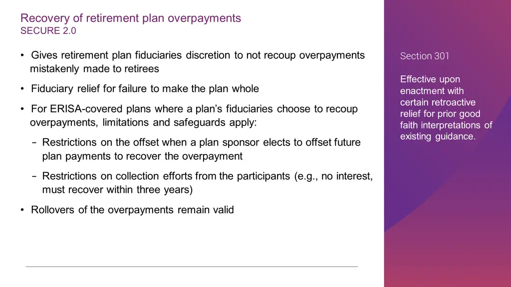 recovery of retirement plan overpayments secure