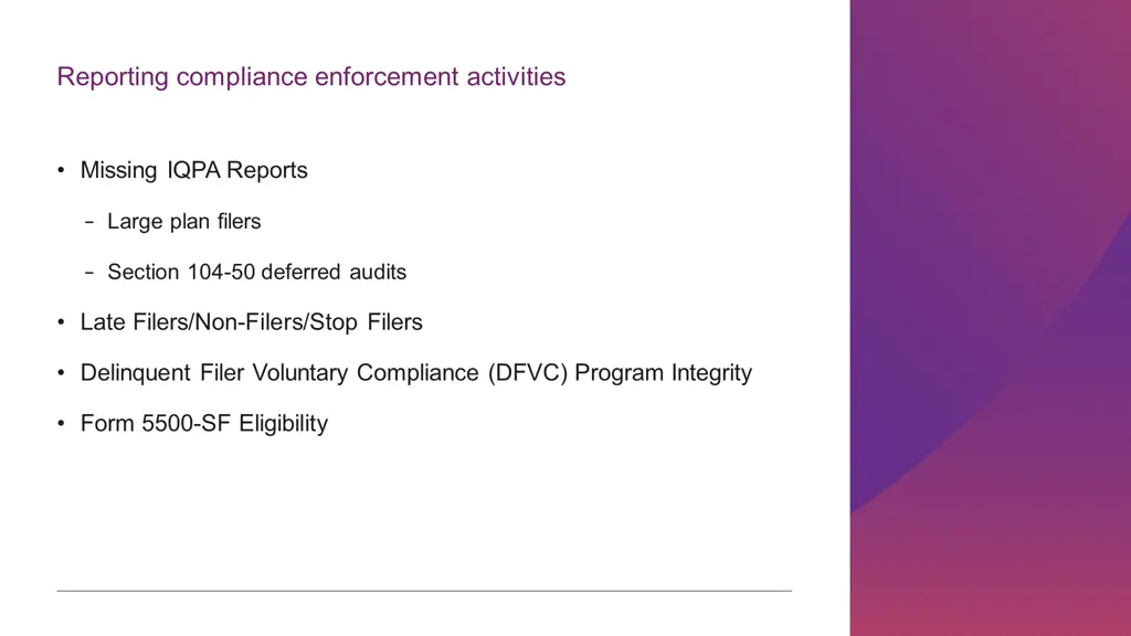 reporting compliance enforcement activities