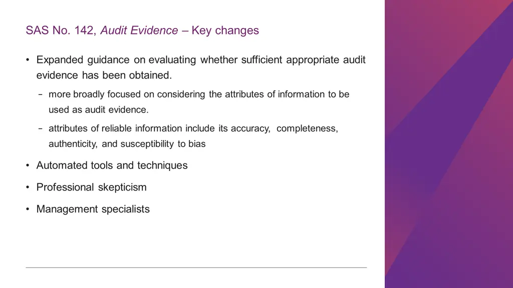 sas no 142 audit evidence key changes