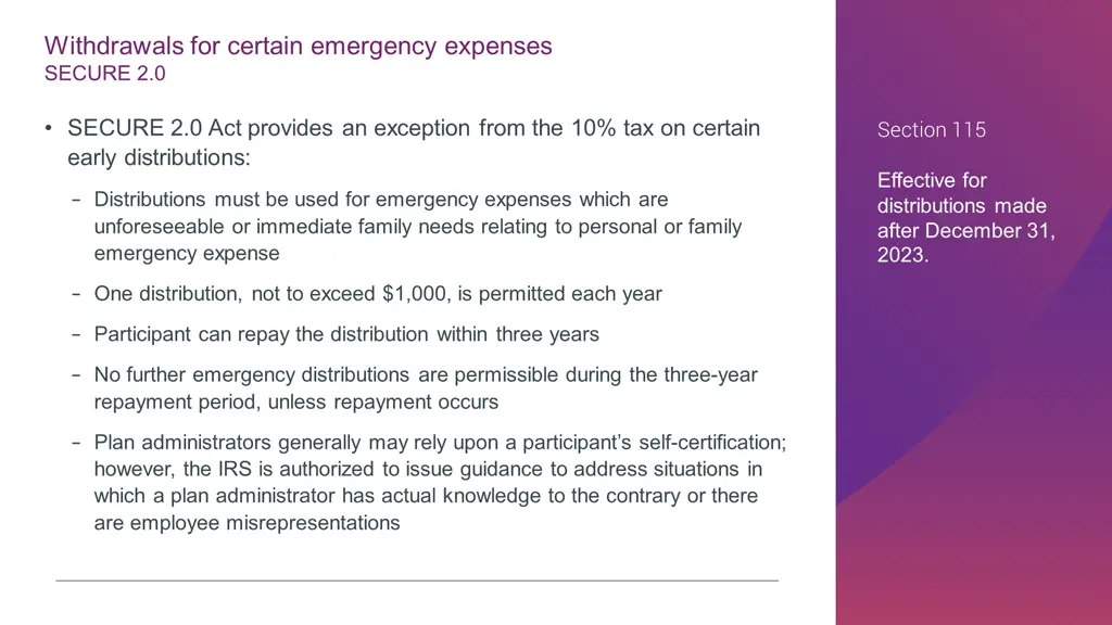 withdrawals for certain emergency expenses secure