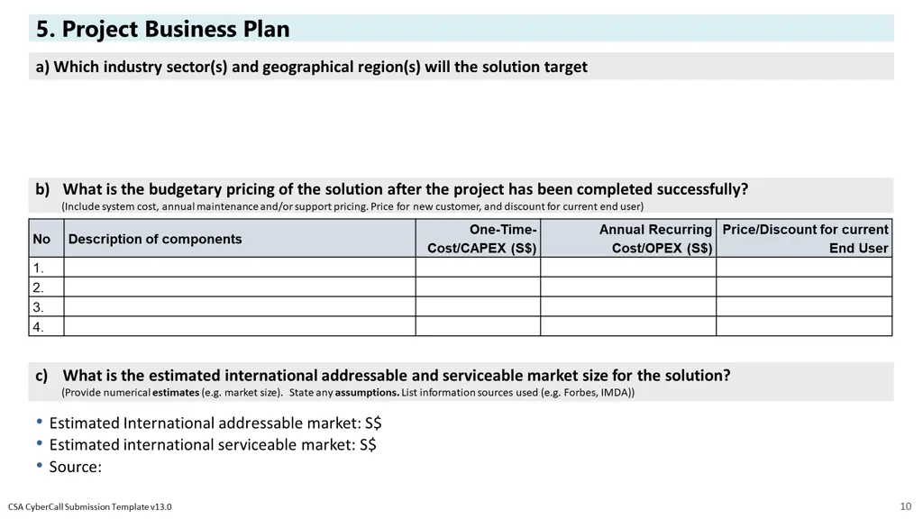 5 project business plan