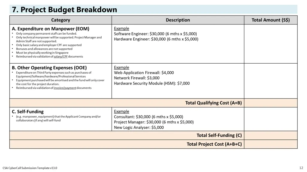 7 project budget breakdown