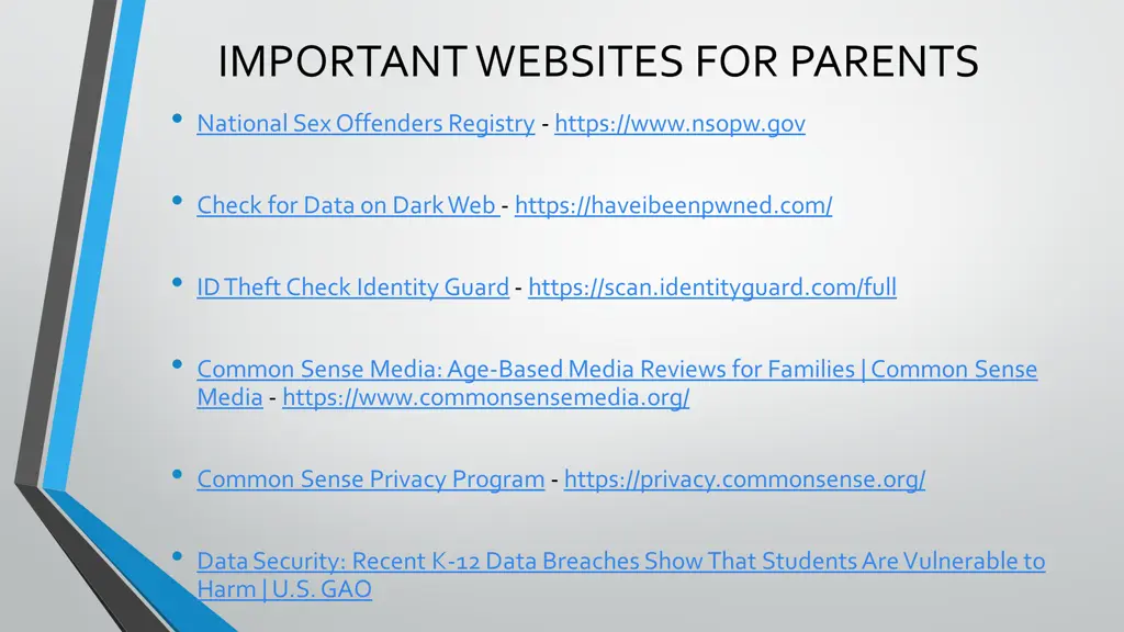 important websites for parents national