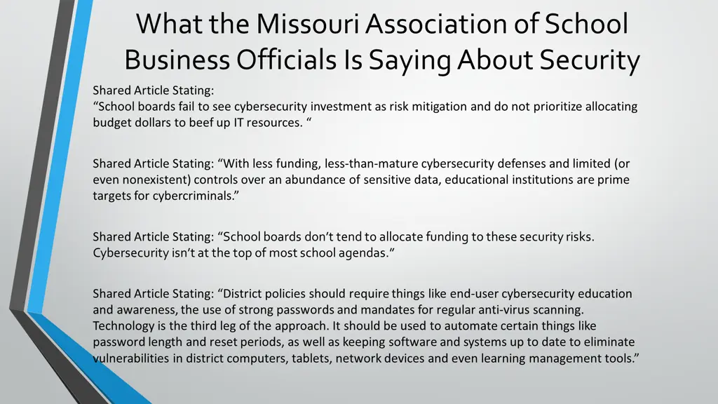 what the missouri association of school business