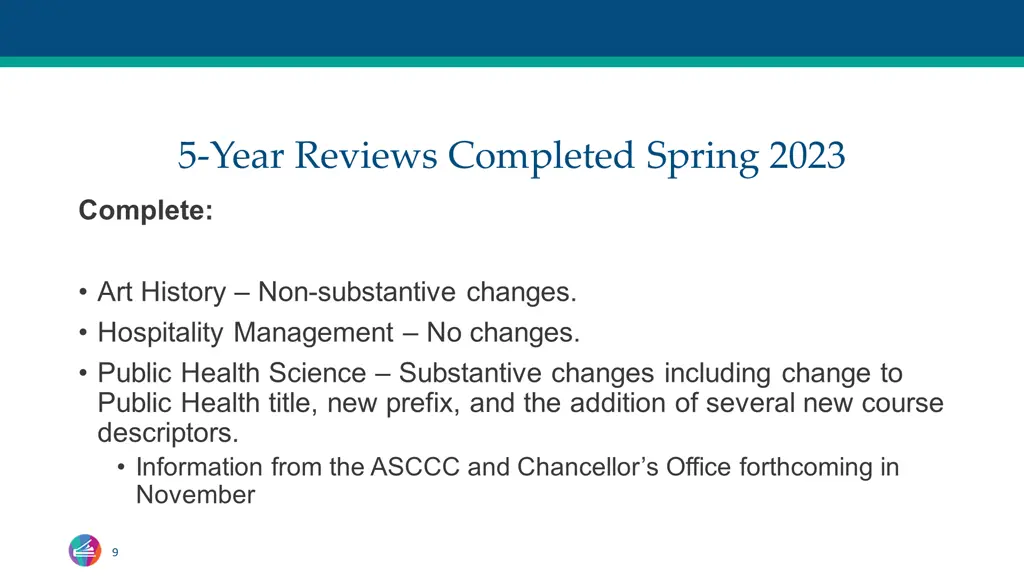 5 year reviews completed spring 2023