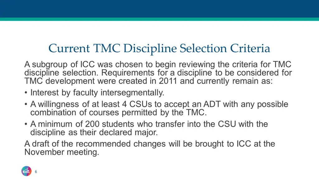 current tmc discipline selection criteria