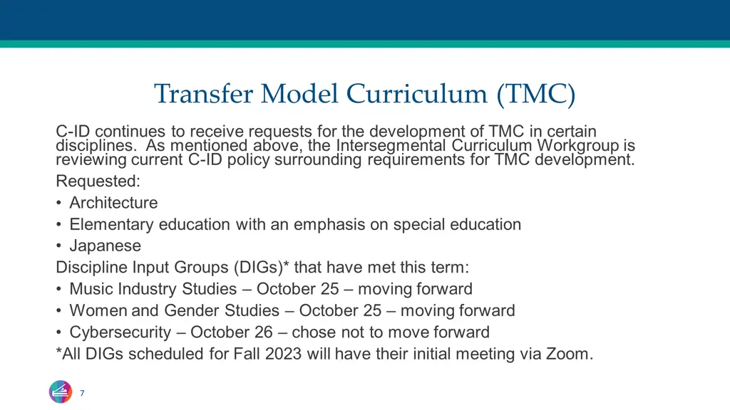 transfer model curriculum tmc