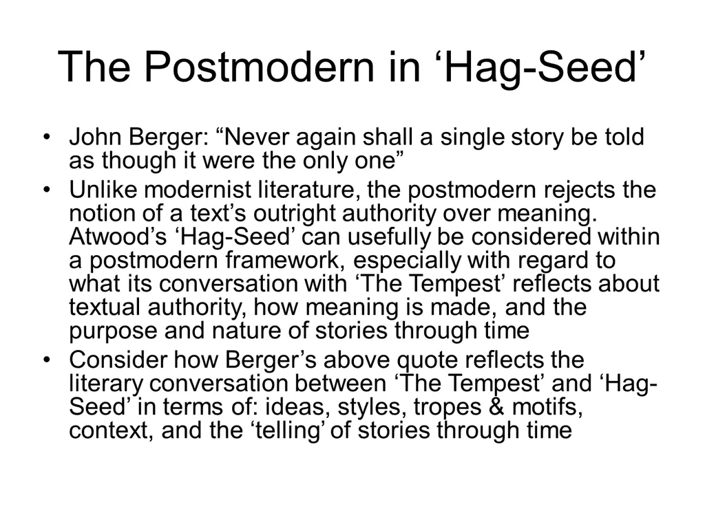 the postmodern in hag seed