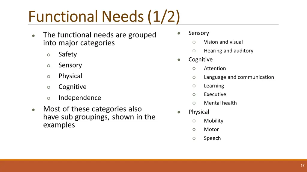 functional needs 1 2 functional needs 1 2