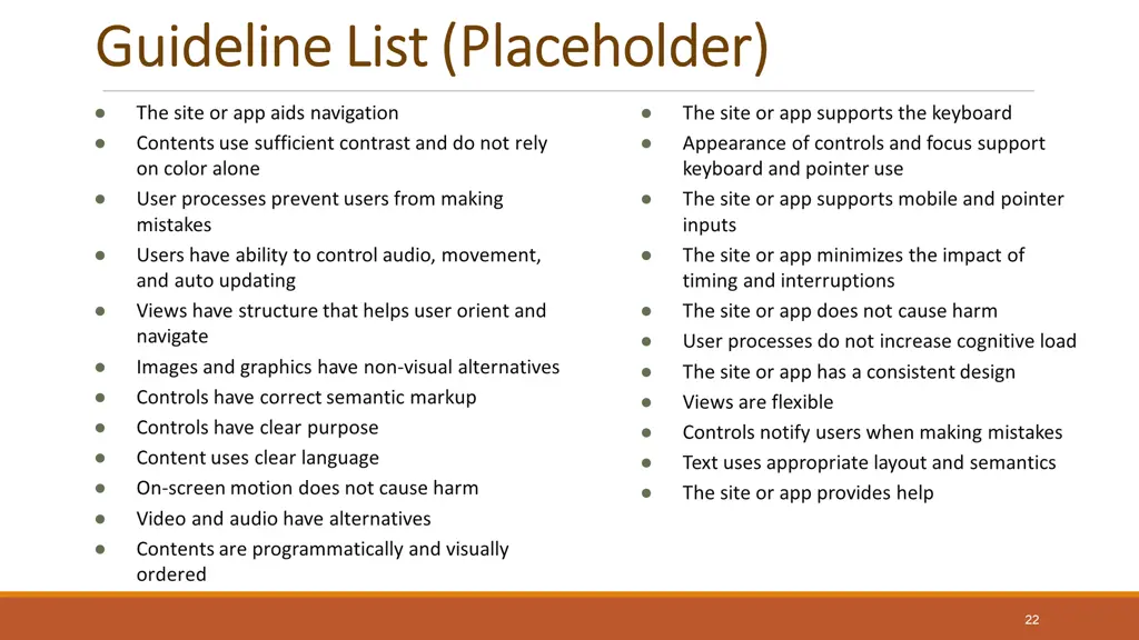 guideline list placeholder guideline list